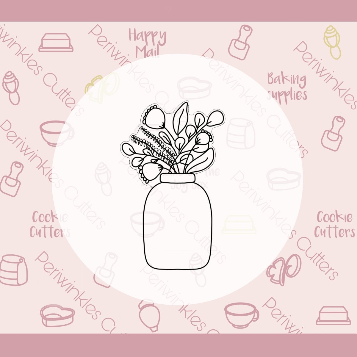 Tallish Fall Floral Vase Cookie Cutter - Periwinkles Cutters