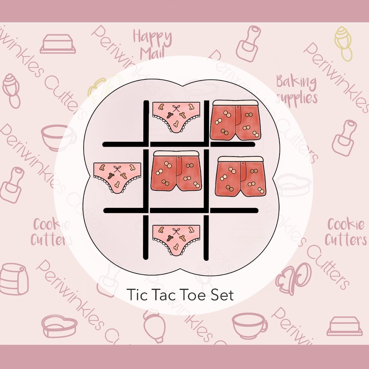 Underwear Valentine Tic Tac Toe Set Cookie Cutter - Periwinkles Cutters