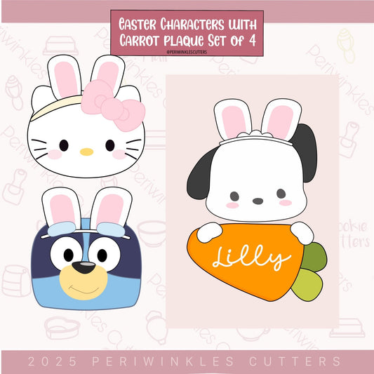 Easter Character with Carrot Plaque Set 4 Cookie Cutter - Periwinkles Cutters Cookie Cutter