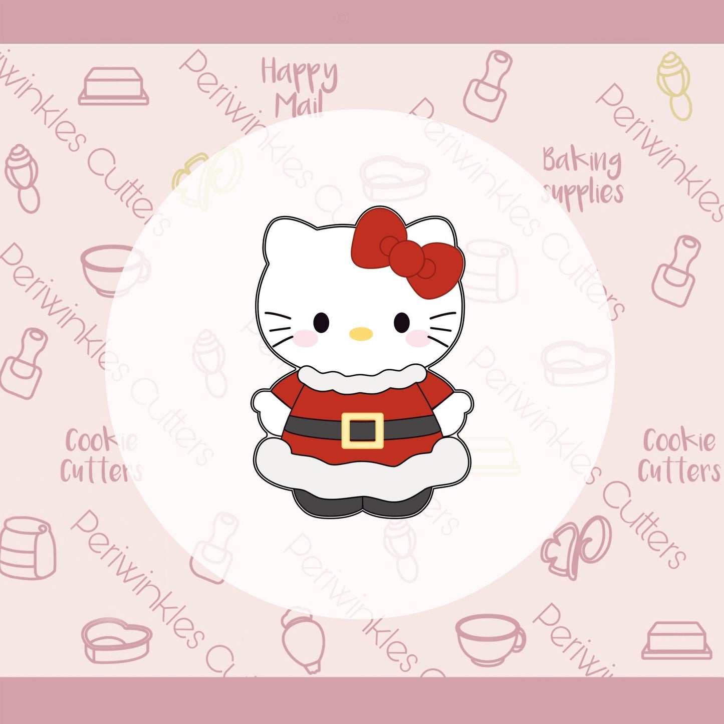 Hello Christmas Kitty Dress Cookie Cutter - Periwinkles Cutters Hello Christmas Kitty Dress Cookie Cutter - Periwinkles Cutters