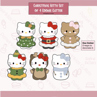 Hello Christmas Kitty Set of 4 Cookie Cutter - Periwinkles Cutters Cookie Cutter