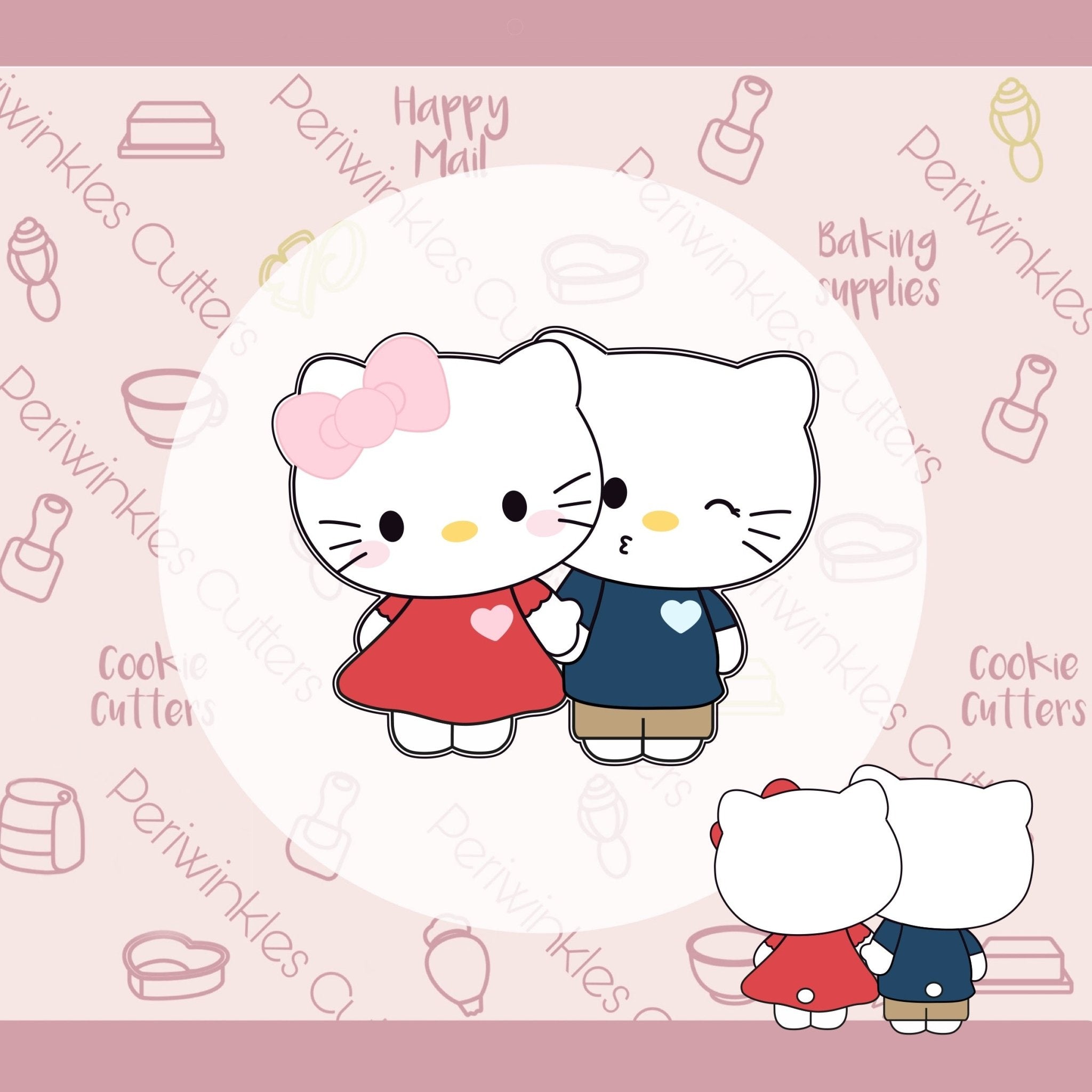 Hello Valentine Kitty Couple Cookie Cutter - Periwinkles Cutters