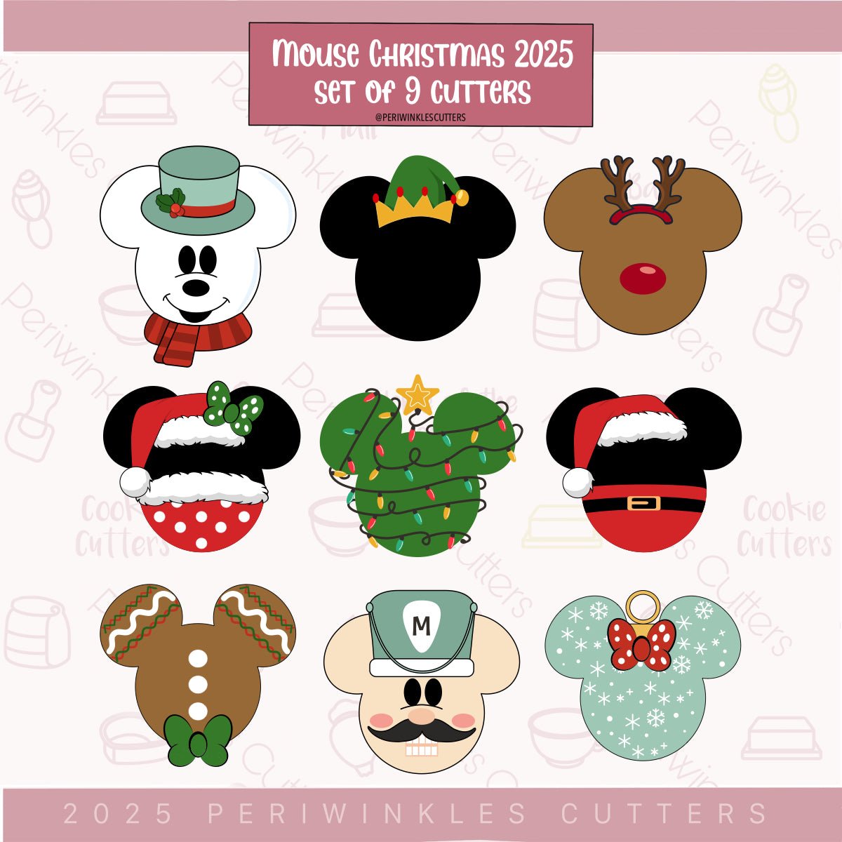 Mouse Christmas 2025 Set of 9 Cookie Cutter - Periwinkles Cutters Cookie Cutter