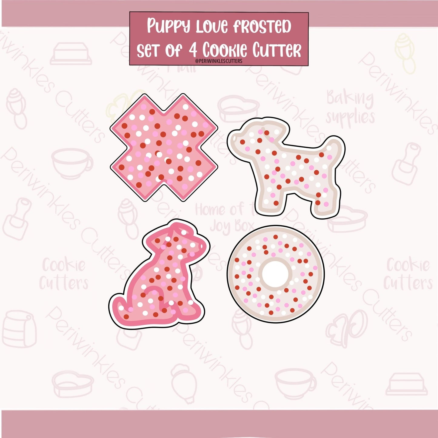 Puppy Love Frosted Mini Set of 4 Cookie Cutter - Periwinkles Cutters Cookie Cutter