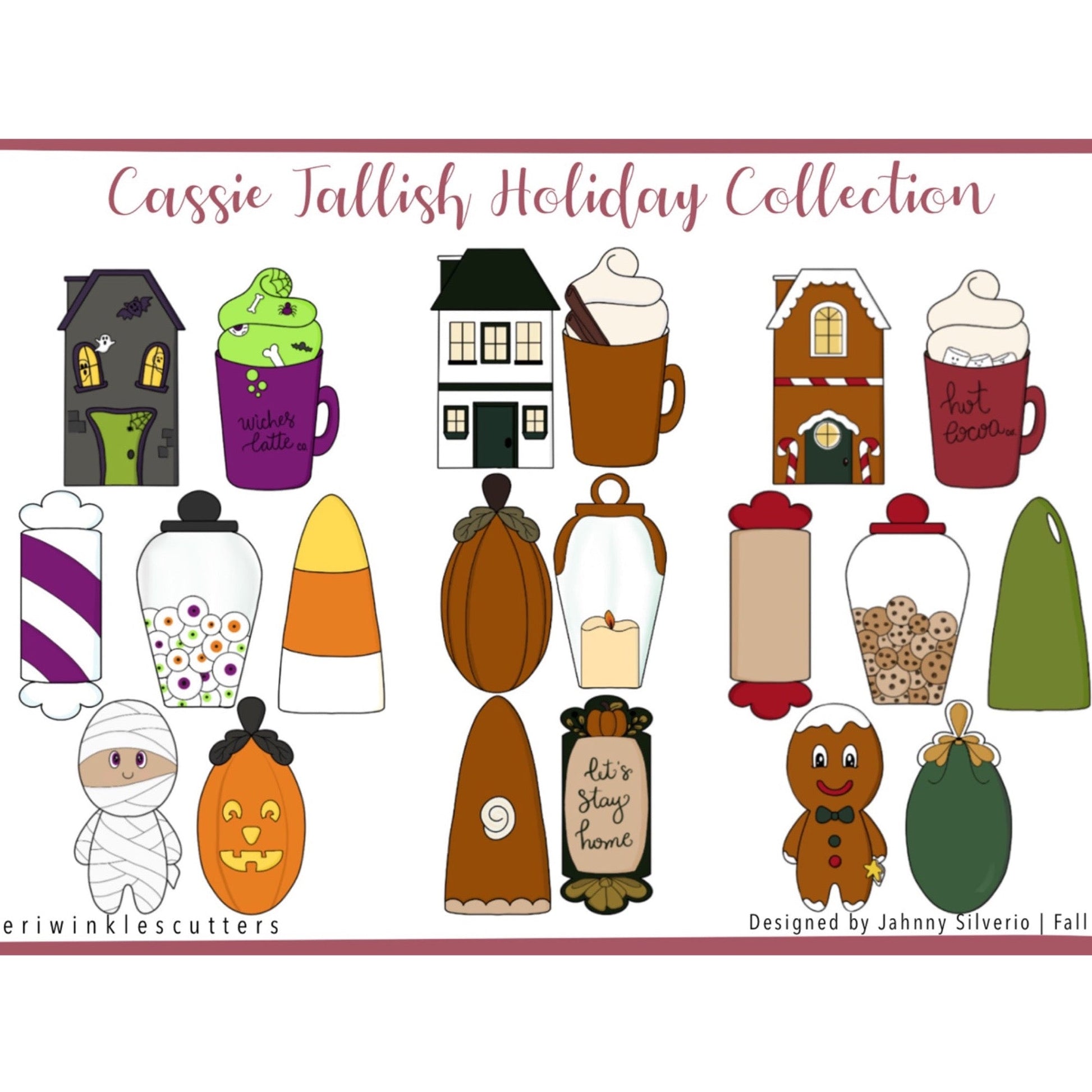 Cassie Tallish Holiday Collection Set of 7 Cookie Cutters - Periwinkles Cutters