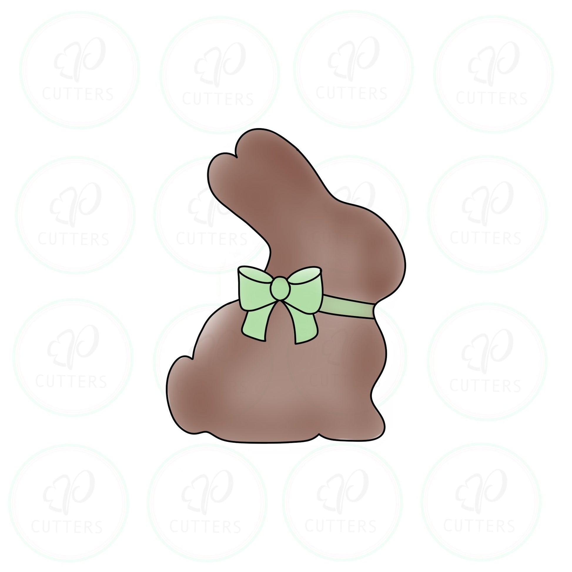 Chocolate Bunny with bow Cookie Cutter - Periwinkles Cutters