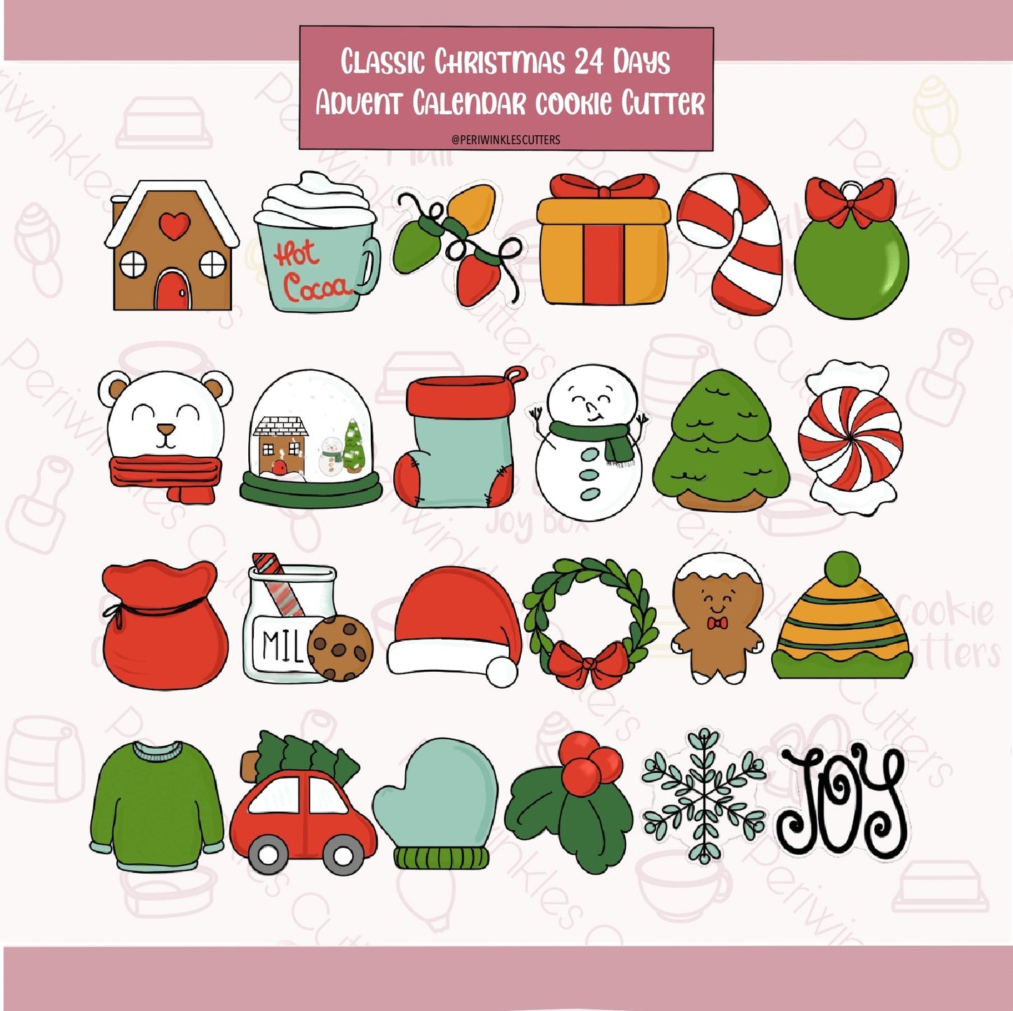 Classic Christmas 24 Mini Advent Calendar Cookie Cutter Set - Periwinkles Cutters