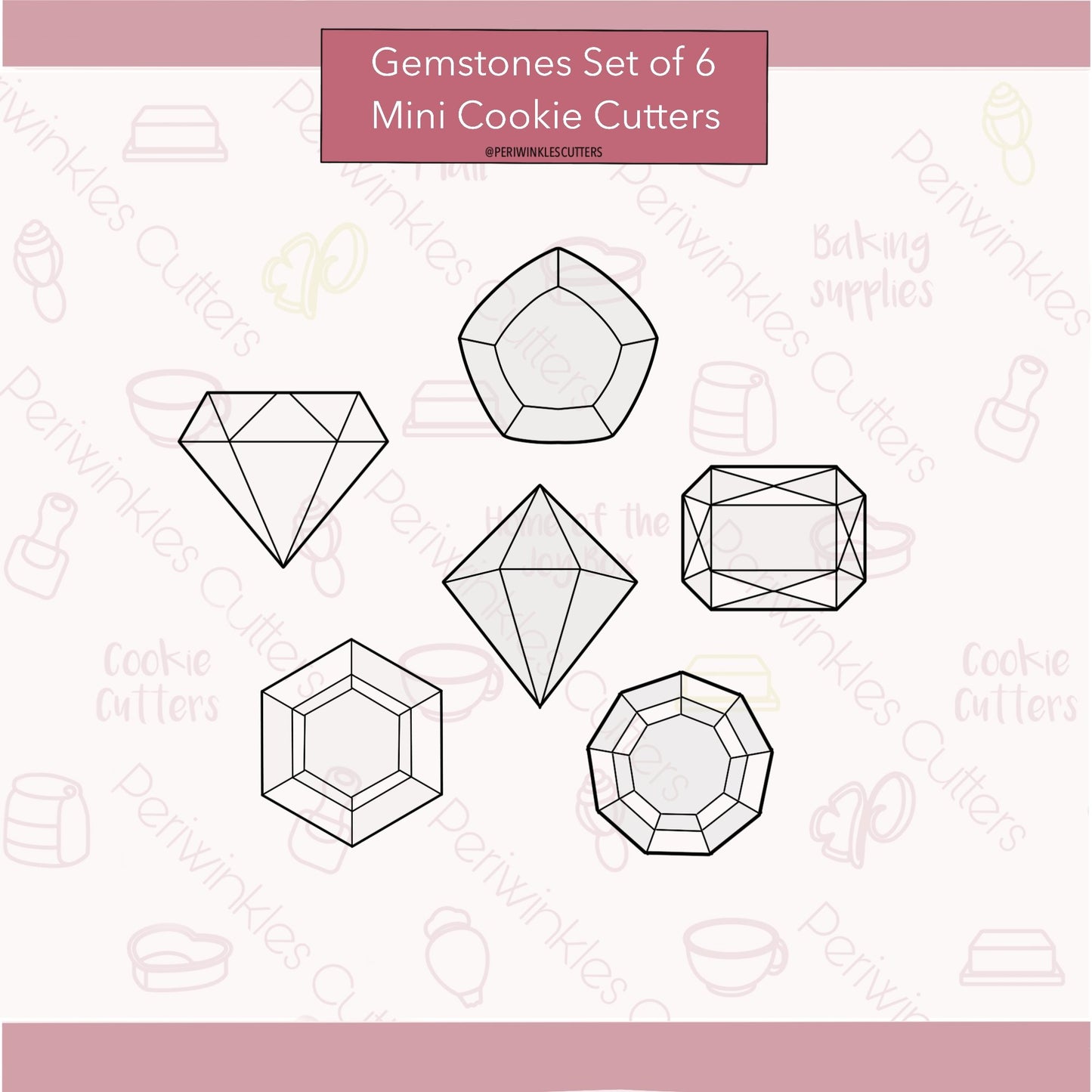 Gemstones Set of 6 mini Cookie Cutters - Periwinkles Cutters