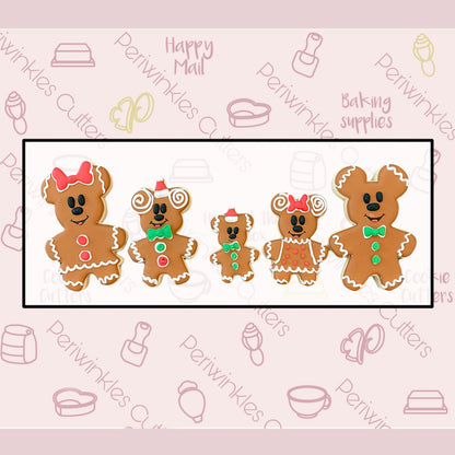 Gingerbread Mouse Family Set of 5 Cutters - Periwinkles Cutters