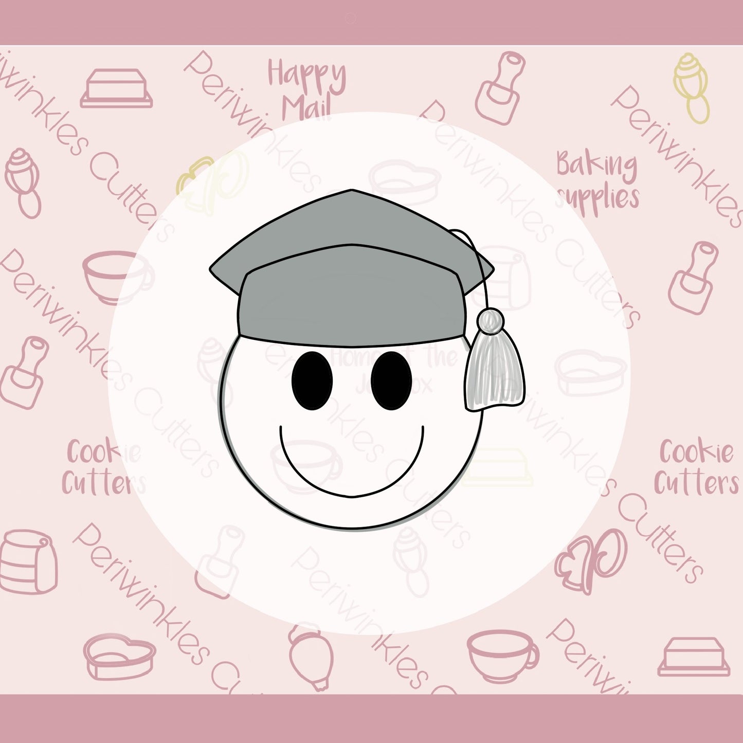 Happy Face Graduation Hat B Cookie Cutter - Periwinkles Cutters