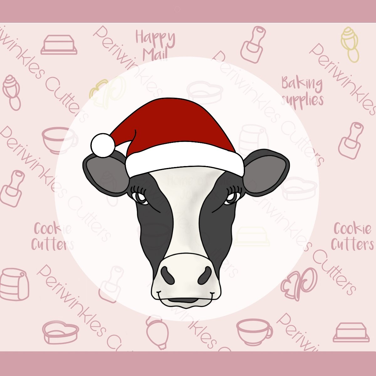 Heifer Cow with Santa's Hat Cookie Cutter - Periwinkles Cutters