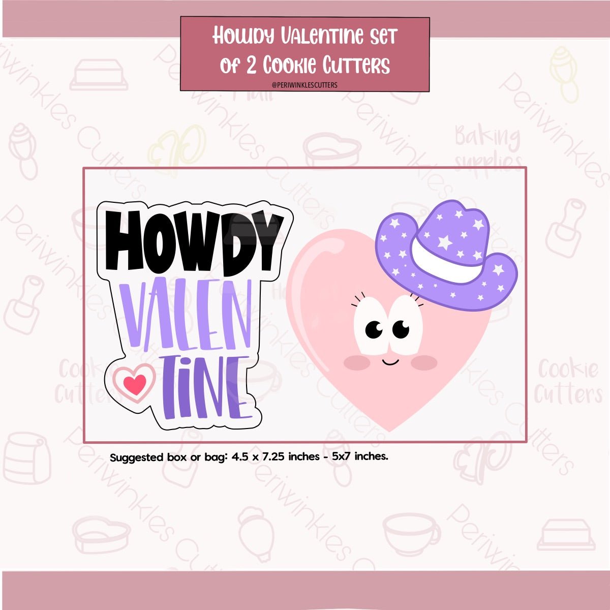 Howdy Valentine Set of 2 Cookie Cutter - Periwinkles Cutters Cookie Cutter