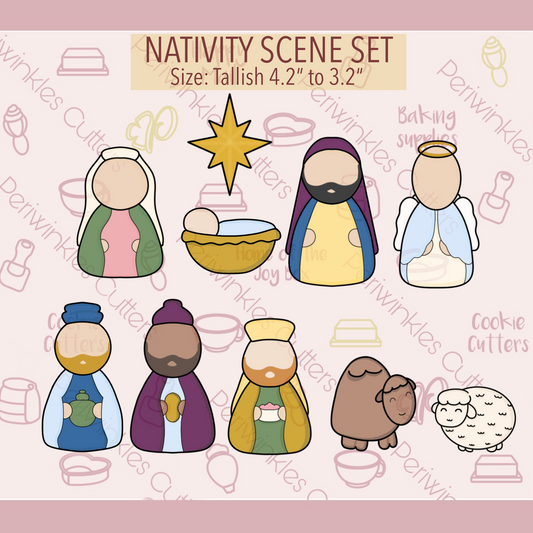 Nativity Scene Set of 10 Tallish Cookie Cutters - Periwinkles Cookie Cutters 