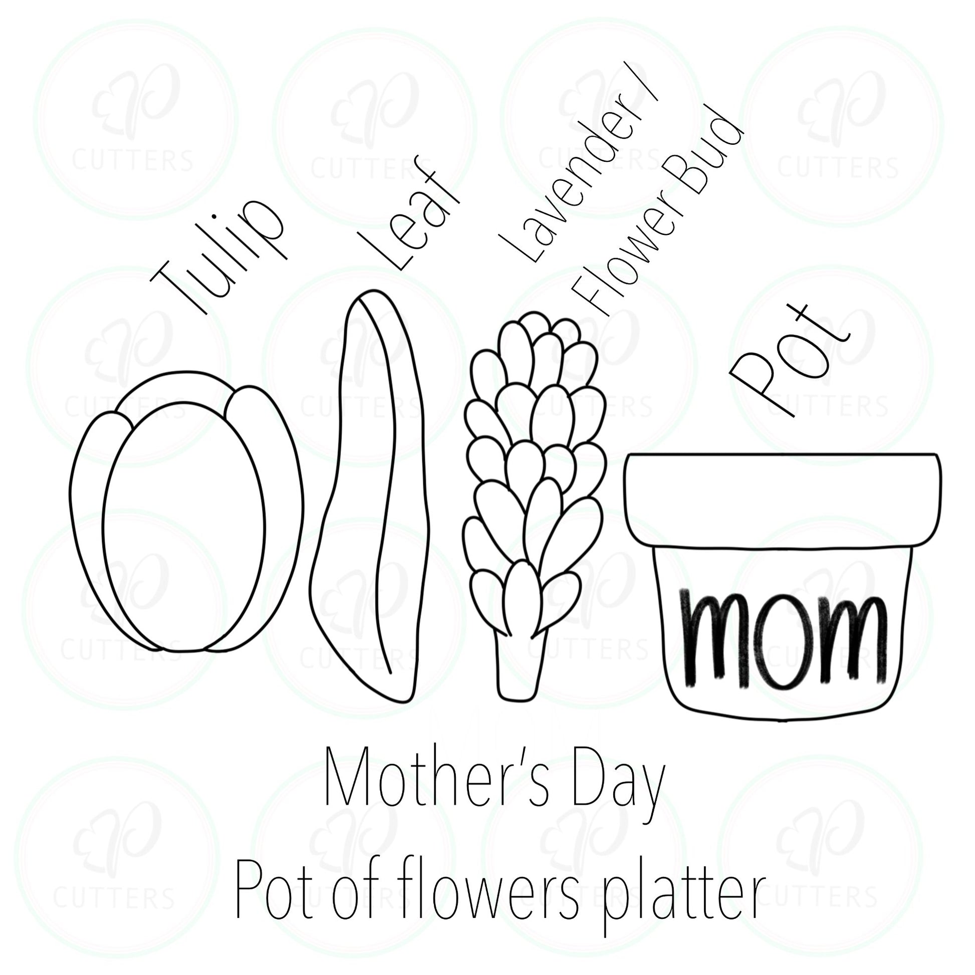 Mothers Day Pot Flower Platter Cookie Cutter Platter Set - Periwinkles Cutters