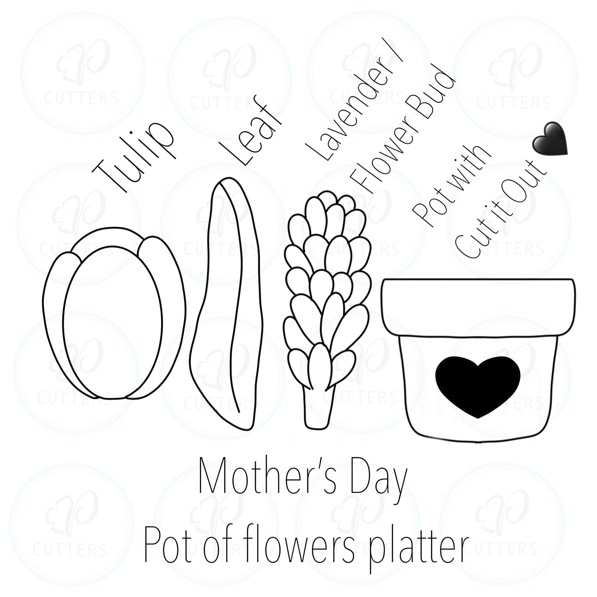 Mothers Day Pot Flower Platter Cookie Cutter Platter Set - Periwinkles Cutters
