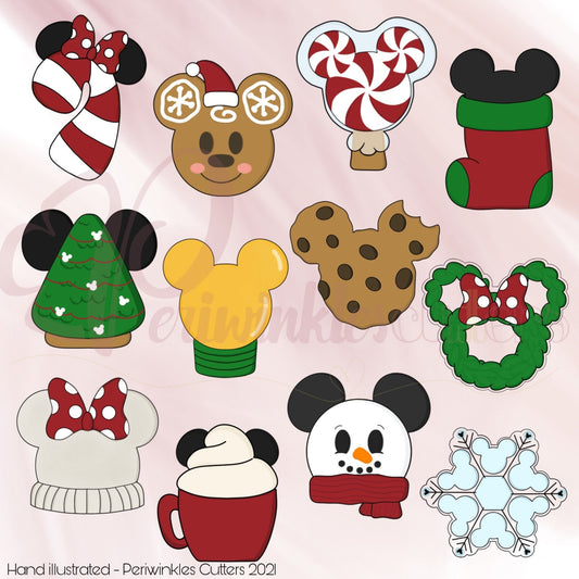 Mouse Ears Christmas 12 Cookie Cutter Set - Periwinkles Cutters