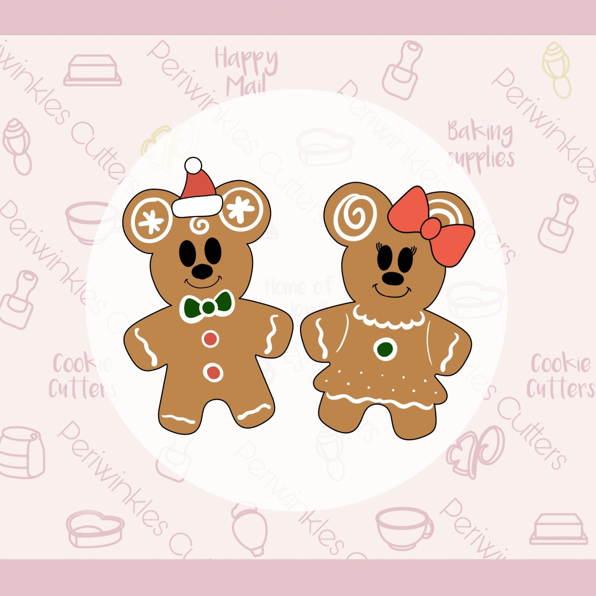 Mouse Gingerbread with Santa Hat Cookie Cutter - Periwinkles Cutters