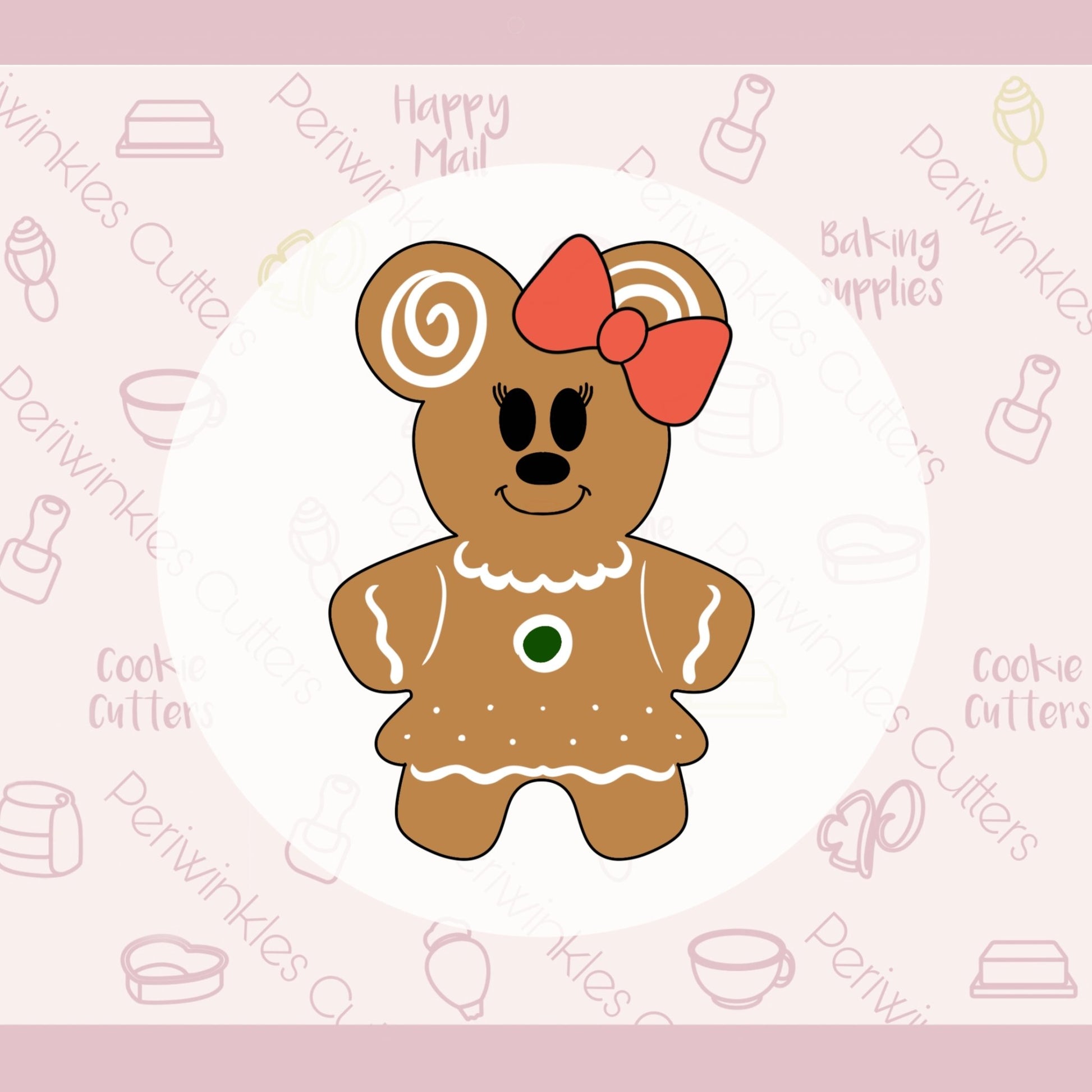 Mouse Gingerbread with Santa Hat Cookie Cutter - Periwinkles Cutters