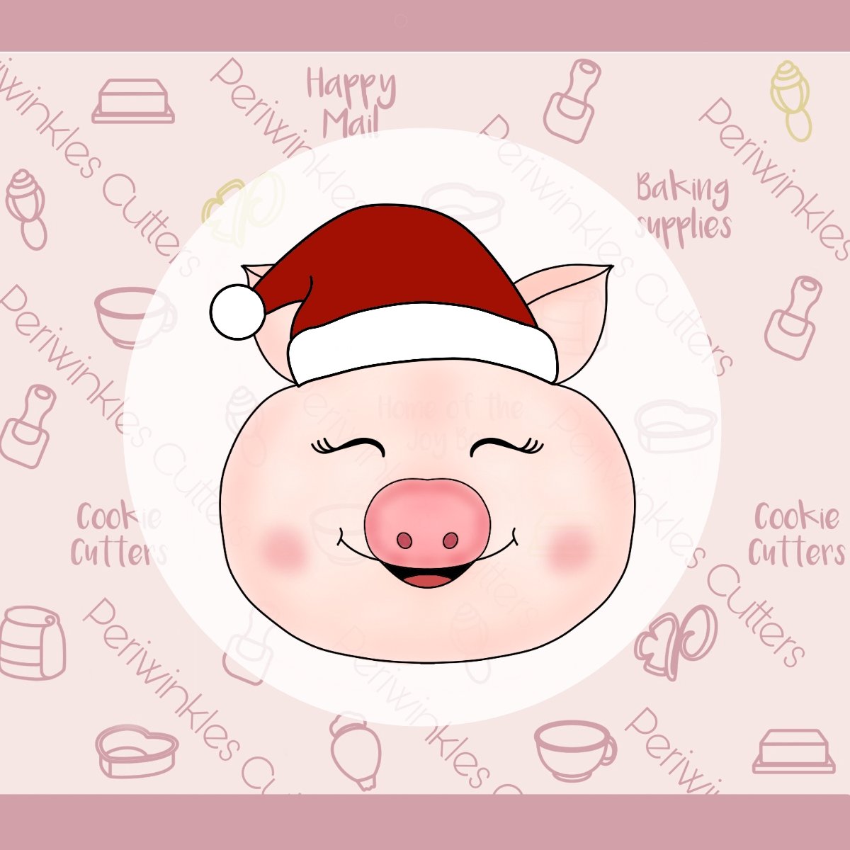 Pig with Santa's Hat Cookie Cutter - Periwinkles Cutters