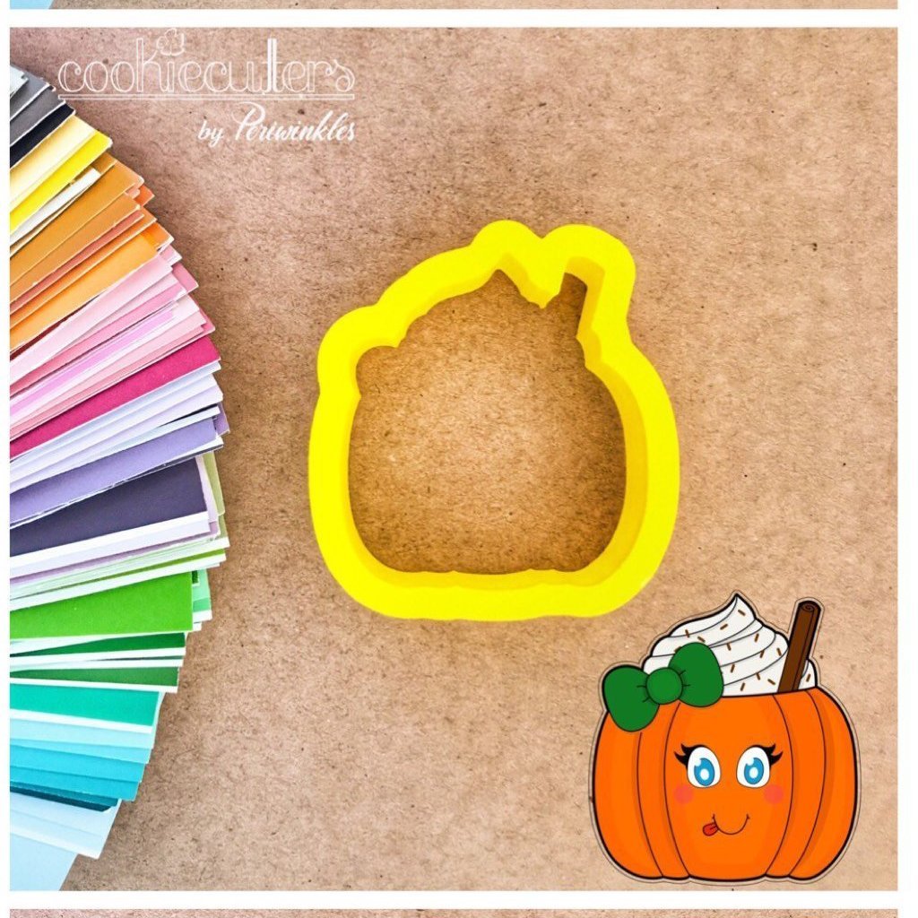 Pumpkin Late with Bow Cookie Cutter - Periwinkles Cutters