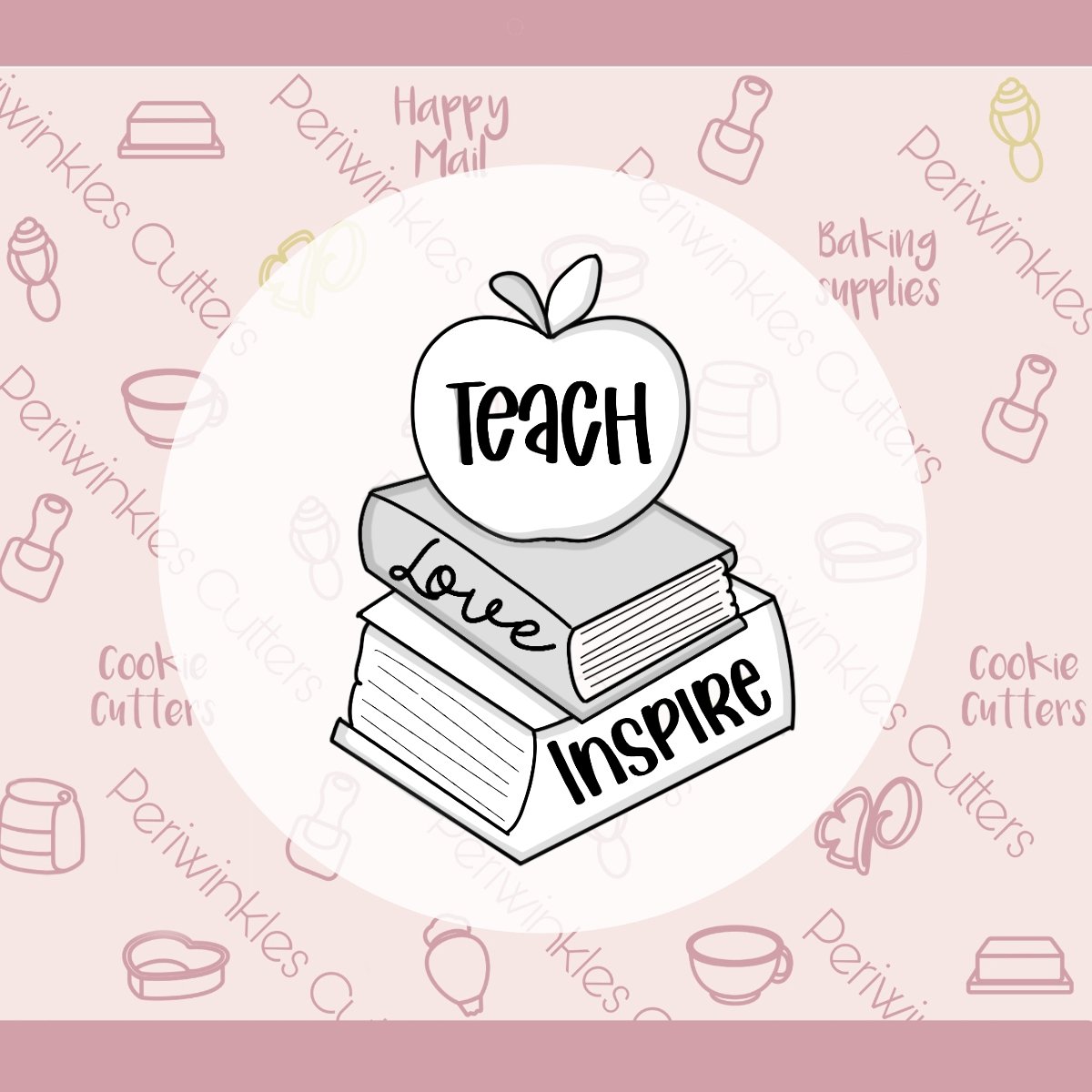 Teach Love Inspire Apple Books Cookie Cutter - Periwinkles Cutters