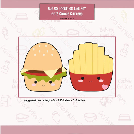 We go Together Like Burgers and Fries Set of 2 Cookie Cutter - Periwinkles Cutters Cookie Cutter